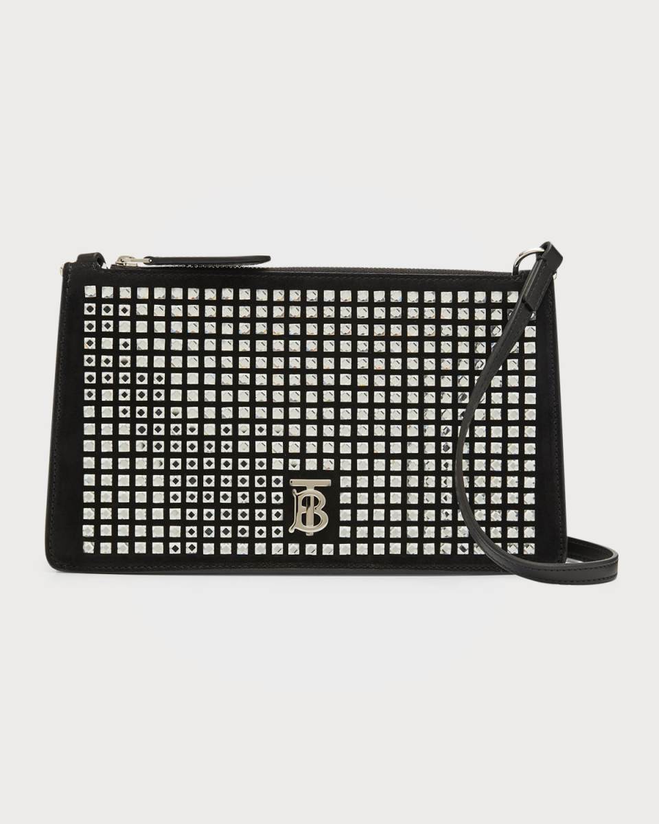 Hotfix Studded Crystal Leather Pouch Shoulder Bag